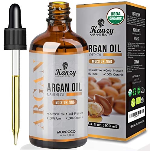 Kanzy Aceite de Argan Puro de Marruecos 100% Bio Morrocan Oil Rico en vitamina E y Antioxidantes, Argan Oil para Cabello, barba, Piel, Cuerpo y las Uñas en Botella de Vidrio 100ml